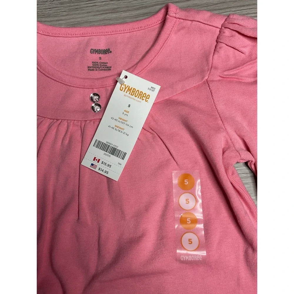GYMBOREE STAR OF THE SHOW HONEYSUCKLE PINK BASIC L/S TEE SIZE 5‎ NWT
